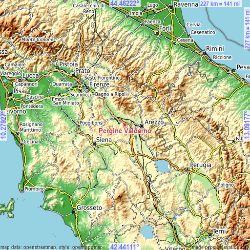 Topographic map of Pergine Valdarno