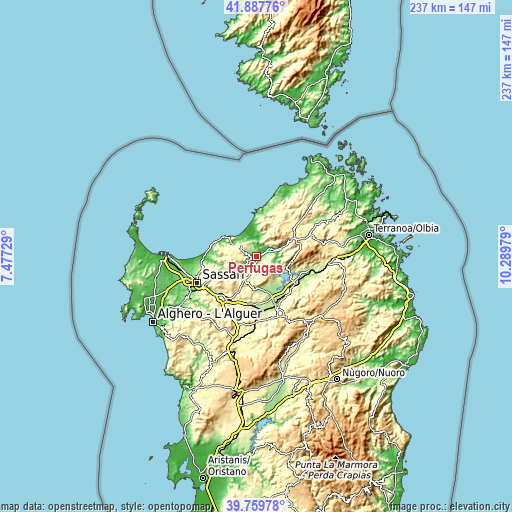 Topographic map of Perfugas