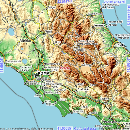 Topographic map of Pereto