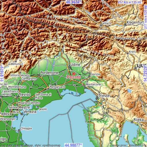 Topographic map of Percoto