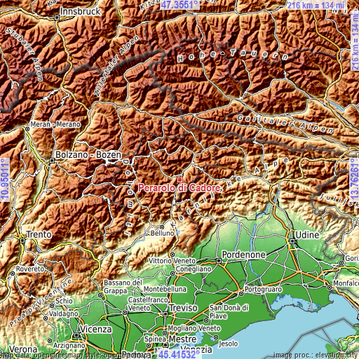 Topographic map of Perarolo di Cadore