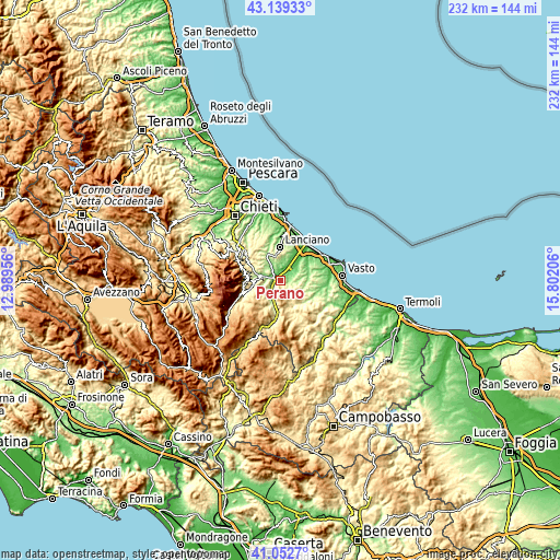 Topographic map of Perano