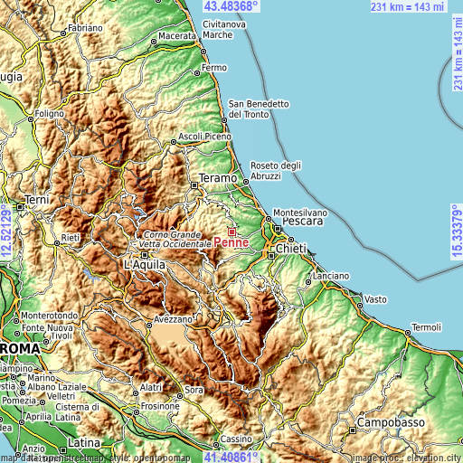 Topographic map of Penne