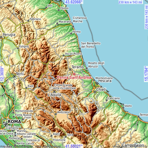 Topographic map of Penna Sant'Andrea