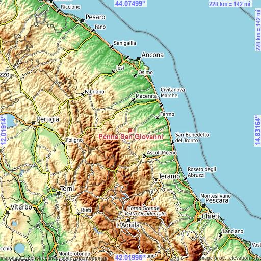 Topographic map of Penna San Giovanni