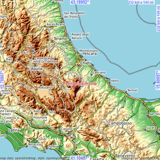 Topographic map of Pennapiedimonte