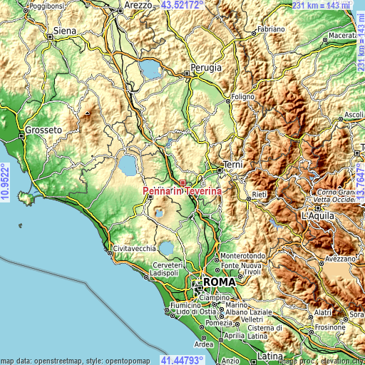 Topographic map of Penna in Teverina