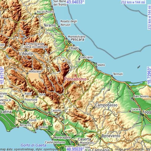 Topographic map of Pennadomo