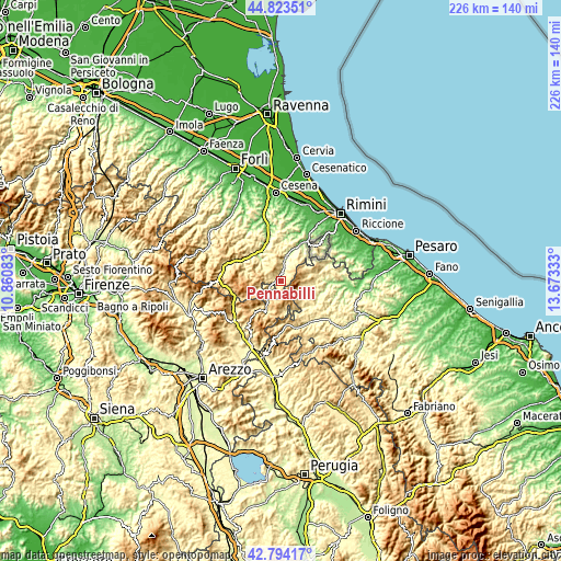 Topographic map of Pennabilli