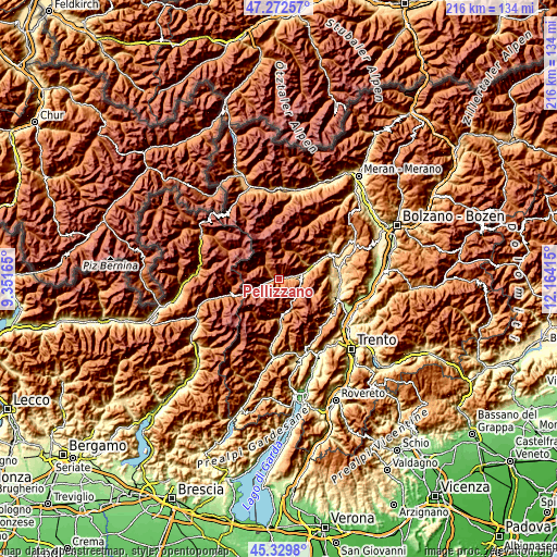 Topographic map of Pellizzano