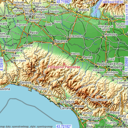 Topographic map of Pellegrino Parmense