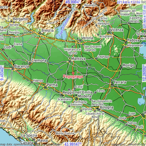 Topographic map of Pegognaga