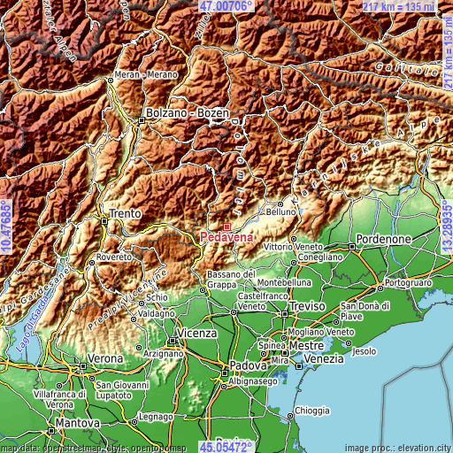 Topographic map of Pedavena