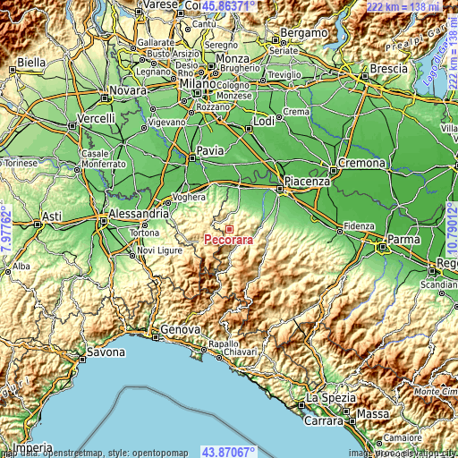 Topographic map of Pecorara