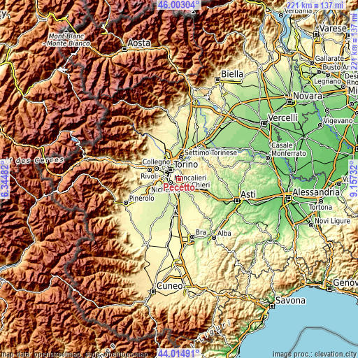 Topographic map of Pecetto
