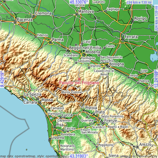 Topographic map of Pavullo nel Frignano