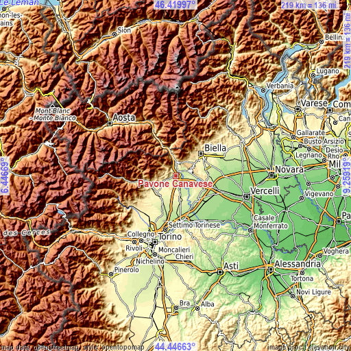 Topographic map of Pavone Canavese