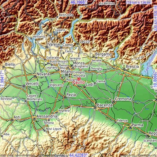 Topographic map of Paullo