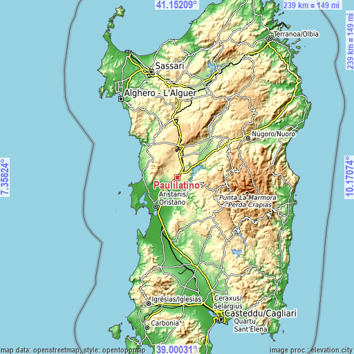 Topographic map of Paulilatino