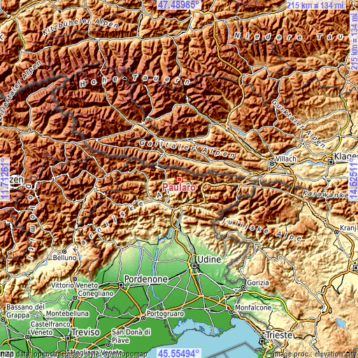 Topographic map of Paularo