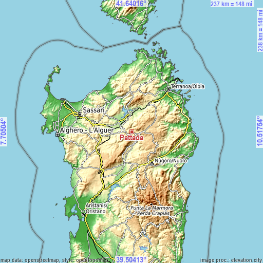 Topographic map of Pattada