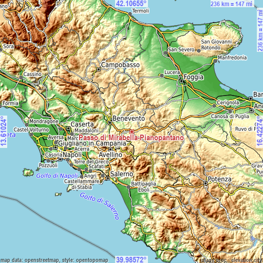 Topographic map of Passo di Mirabella-Pianopantano