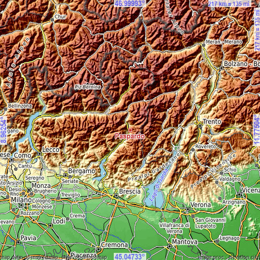 Topographic map of Paspardo