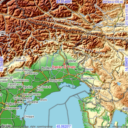 Topographic map of Pasian di Prato