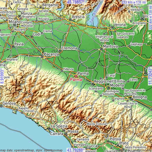 Topographic map of Parma