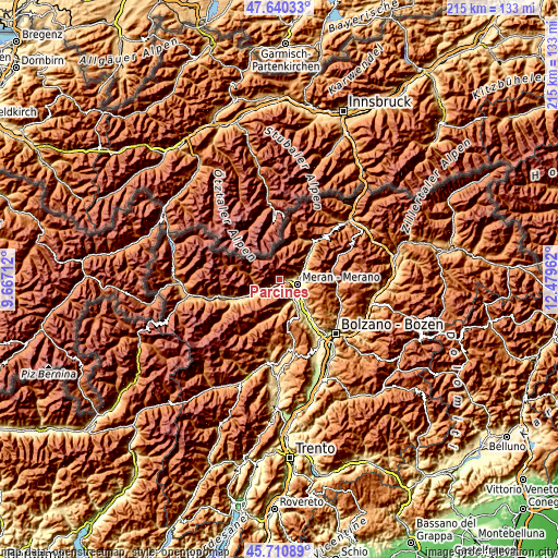 Topographic map of Parcines