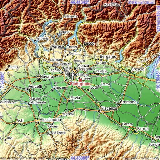 Topographic map of Pantigliate