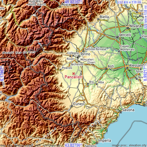 Topographic map of Pancalieri