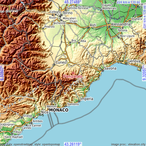 Topographic map of Pamparato