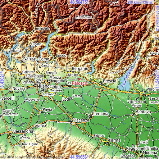 Topographic map of Palosco