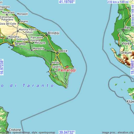 Topographic map of Palmariggi