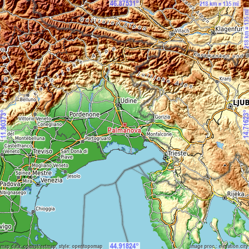 Topographic map of Palmanova