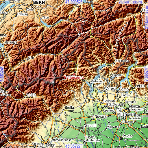 Topographic map of Pallanzeno