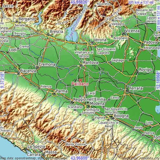 Topographic map of Palidano