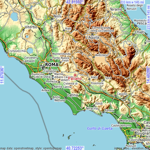 Topographic map of Paliano