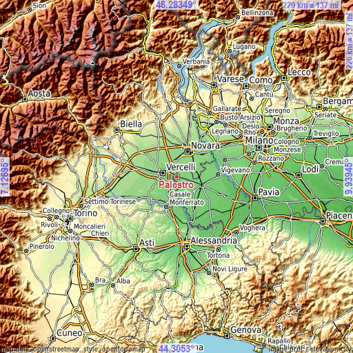 Topographic map of Palestro