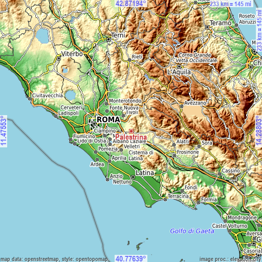 Topographic map of Palestrina