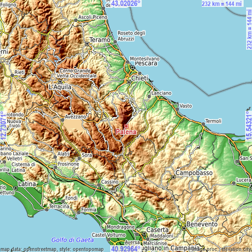 Topographic map of Palena