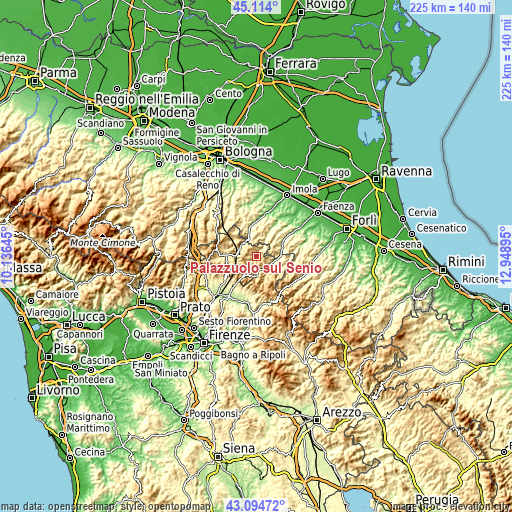 Topographic map of Palazzuolo sul Senio