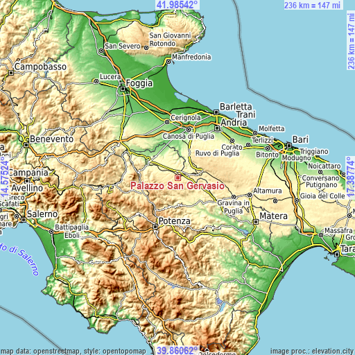 Topographic map of Palazzo San Gervasio