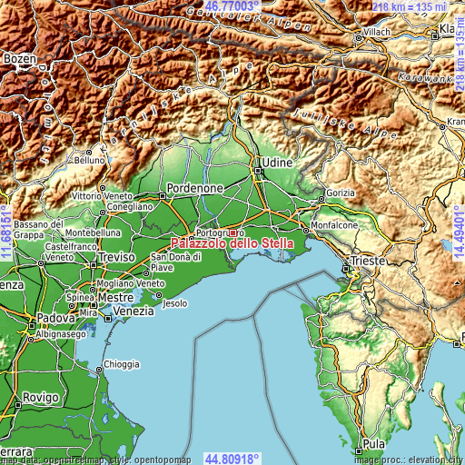 Topographic map of Palazzolo dello Stella