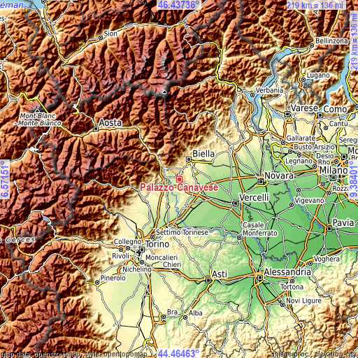 Topographic map of Palazzo Canavese