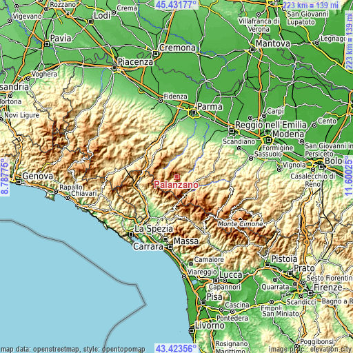 Topographic map of Palanzano