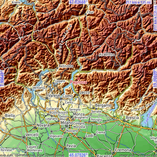 Topographic map of Pagnona