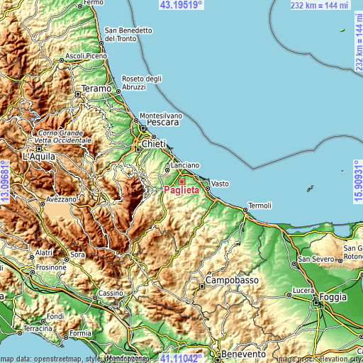 Topographic map of Paglieta