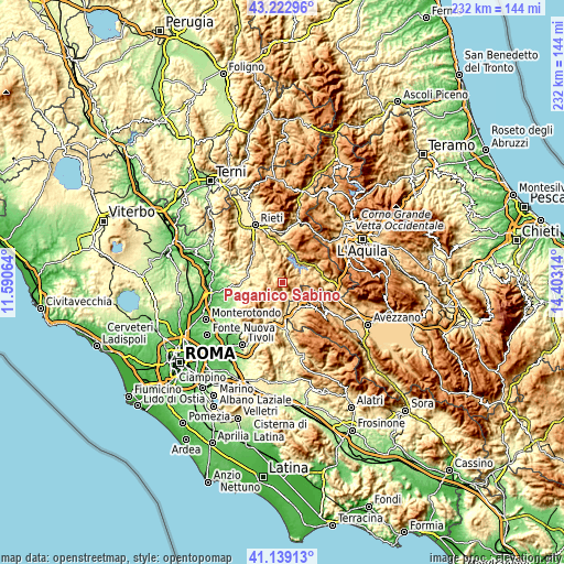 Topographic map of Paganico Sabino